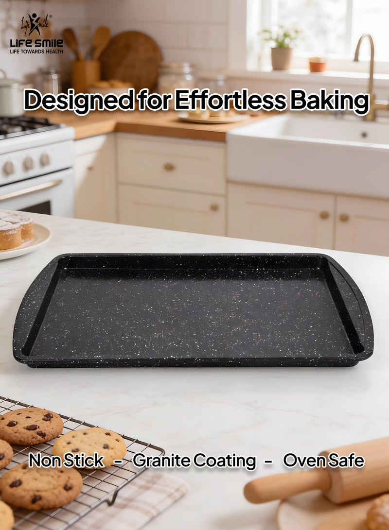 Life Smile Non-Stick Carbon Steel Cookie Pan with Granite Coating – Oven Safe Baking Tray - Image 3